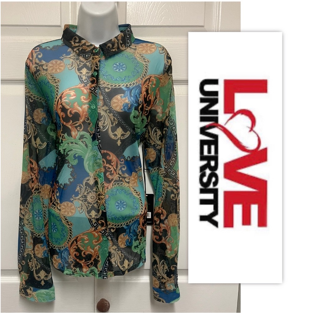 Love University Paisley Mesh Collard Shirt